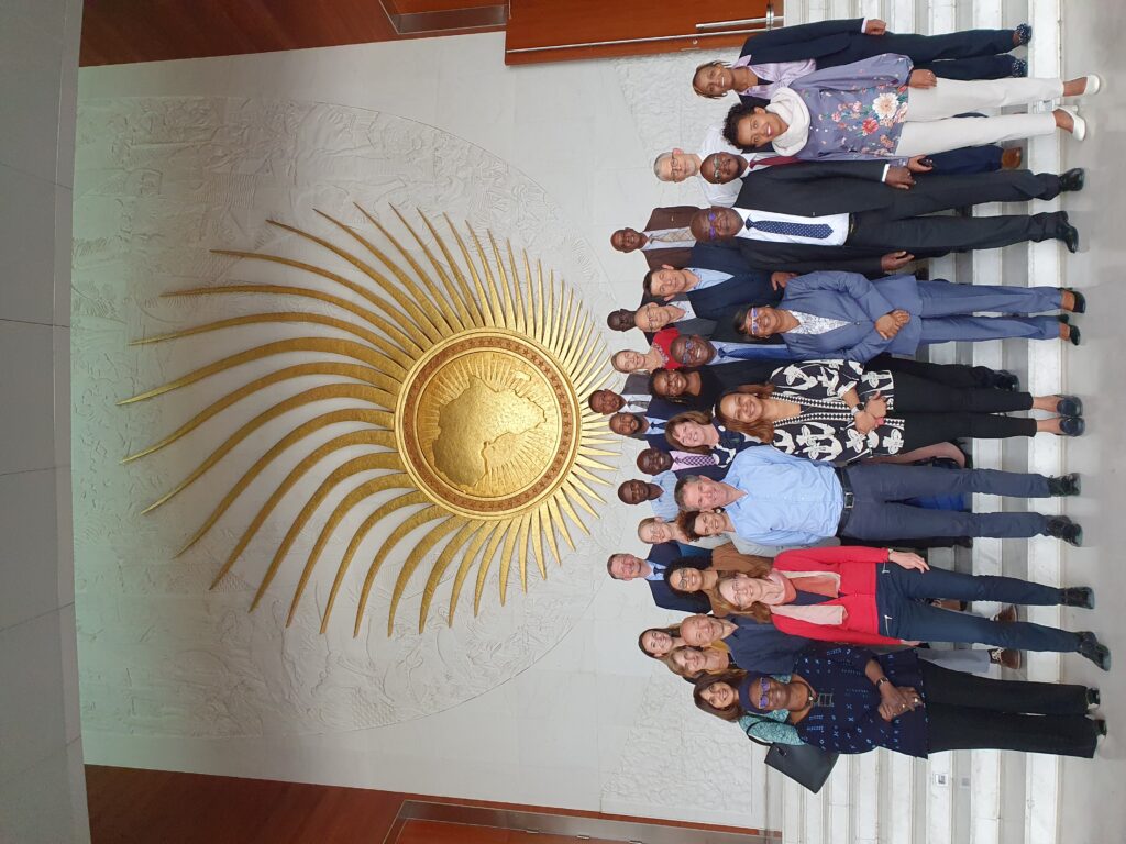 In-person participants at the 14 June “Deliberative Discussion on the Future of Global Health Initiatives Study” gather for a group photo at the African Union Commission in Addis Ababa.